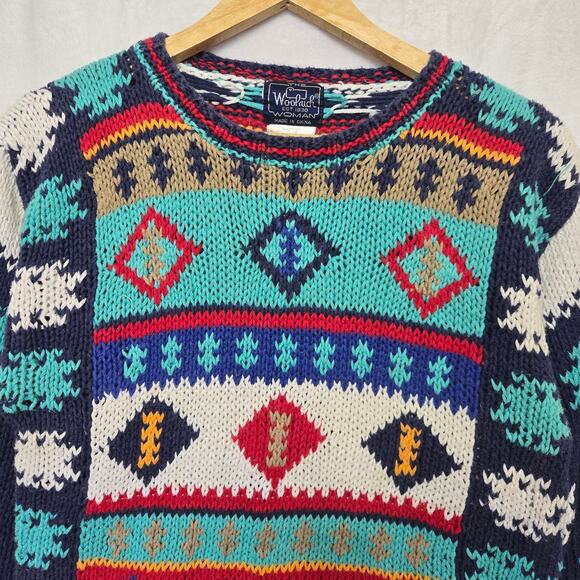 Woolrich Womens Vintage 90s Nordic Cottage Cabin Snow Colorful Knit Sweater S - Picture 2 of 10